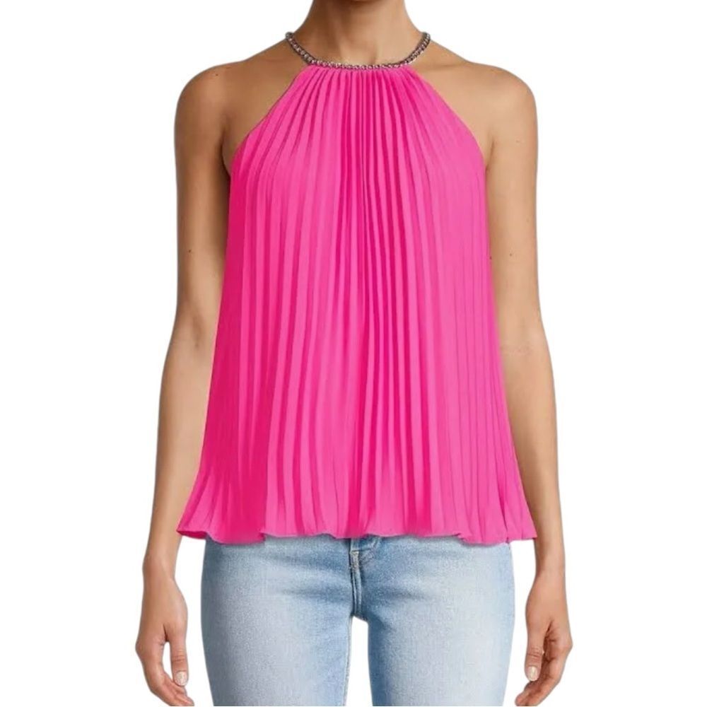 ☀️☀️☀️ MICHAEL Michael Kors Pleated Halter Top with adjustable Silver Chain